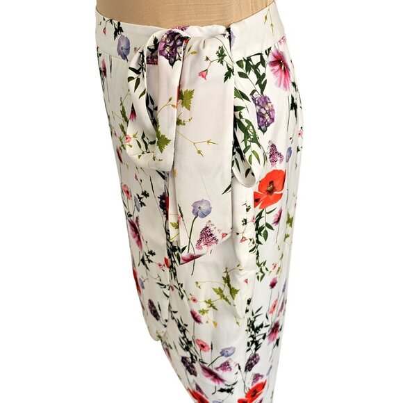 Ted Baker NWOT White Midi Skirt With Faux Waist Tie and Flowers Sz 1 4 - Picture 5 of 16